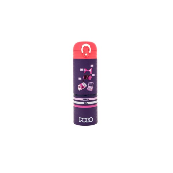 Παγούρι Θερμός Polo Ανοξείδωτο με Καλαμάκι Game girl σε Μωβ χρώμα 500ml